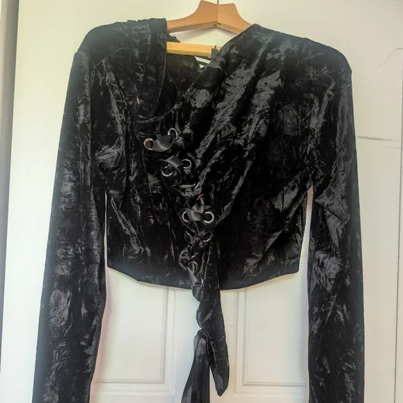 Banned Apparel Black Velvet Lace-Up Top - Picture 3 of 4